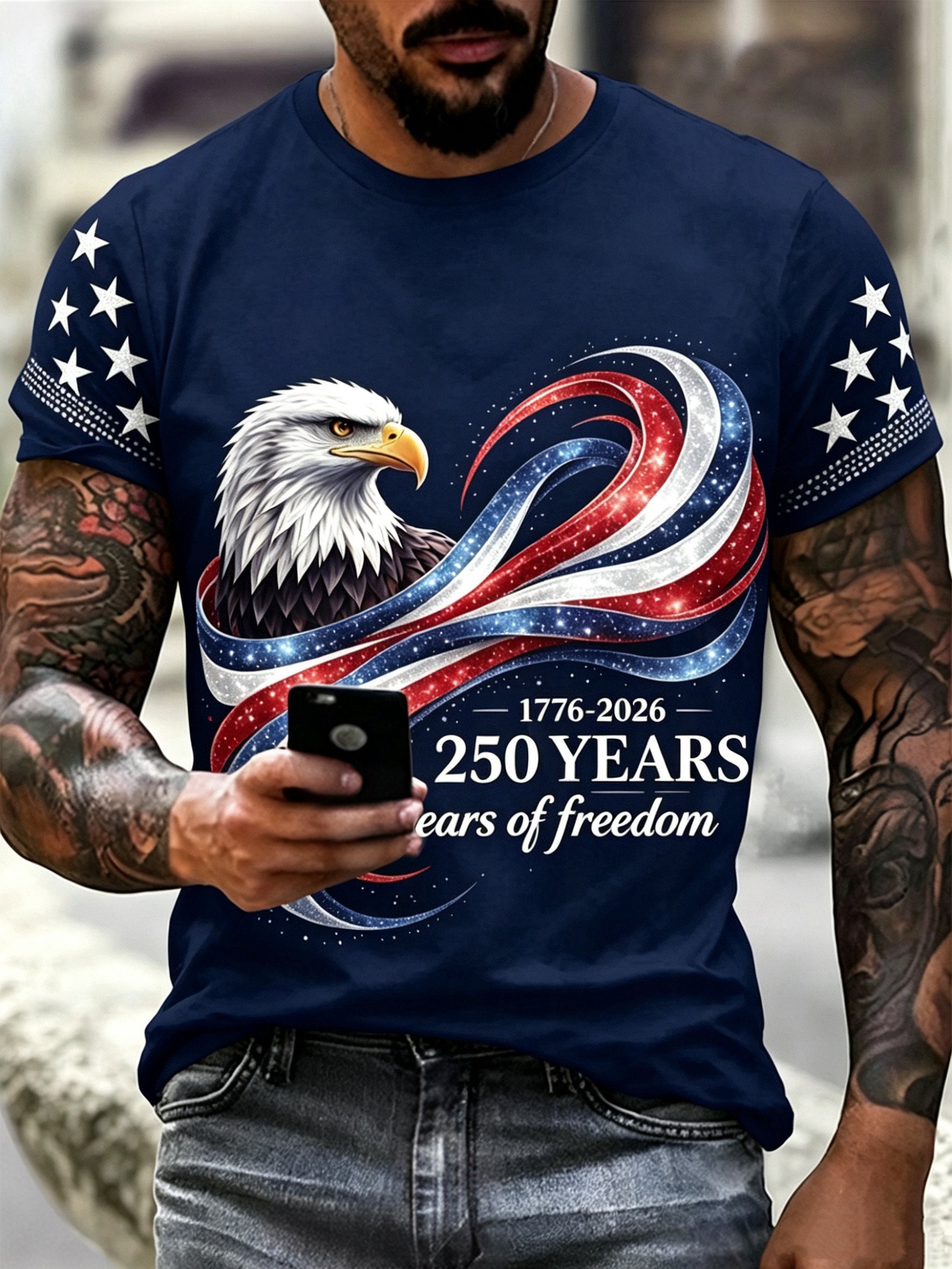Men's American Anniversary Short-Sleeve Crew Neck T-Shirt