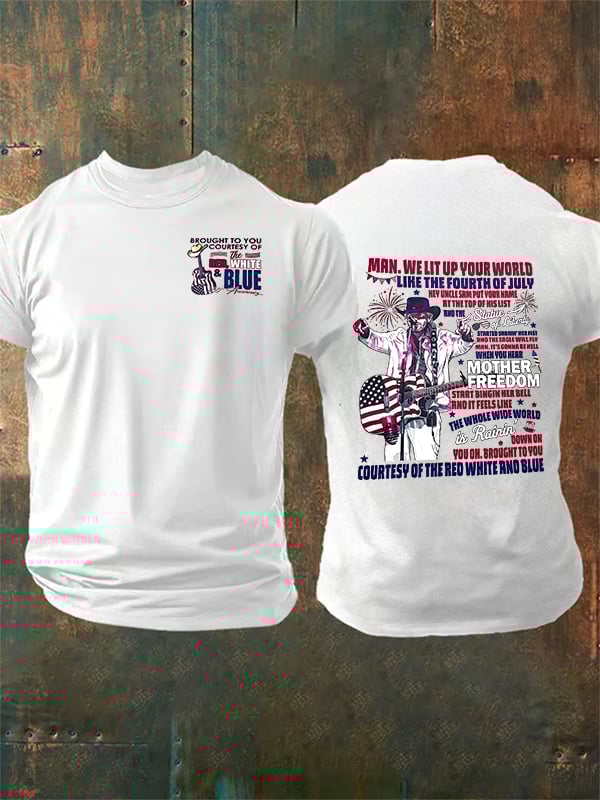 Men's RED WHIET BLUE Print T-Shirt