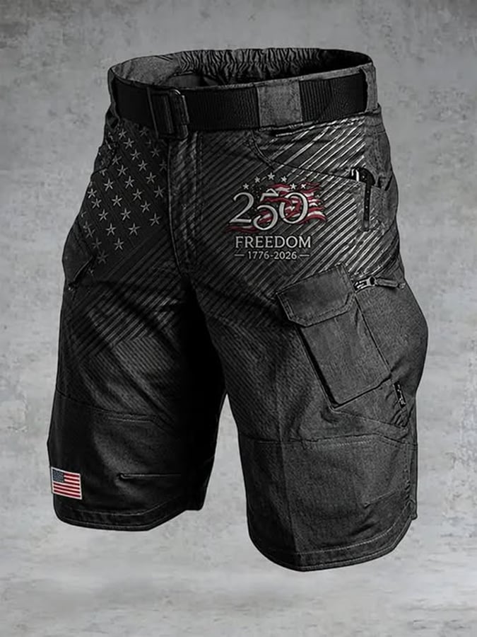 Men's Retro Patriotic Outdoor Multi-Pocket Functional Cargo Shorts