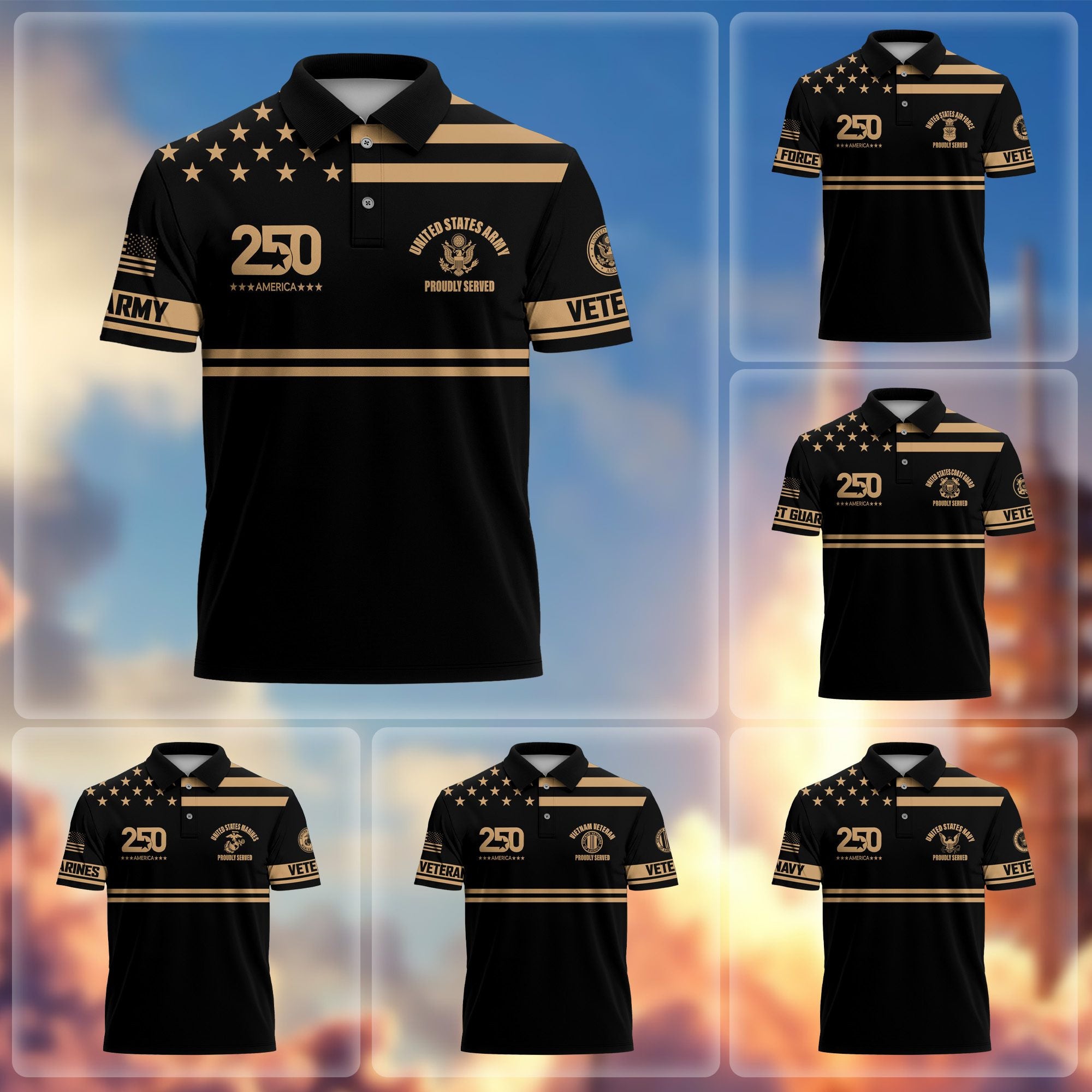 Premium America 250th Anniversary US Veteran Polo Shirt CPVC200301, Gifts for U.S. Veterans, Gifts for Independence Day, Veterans Day.