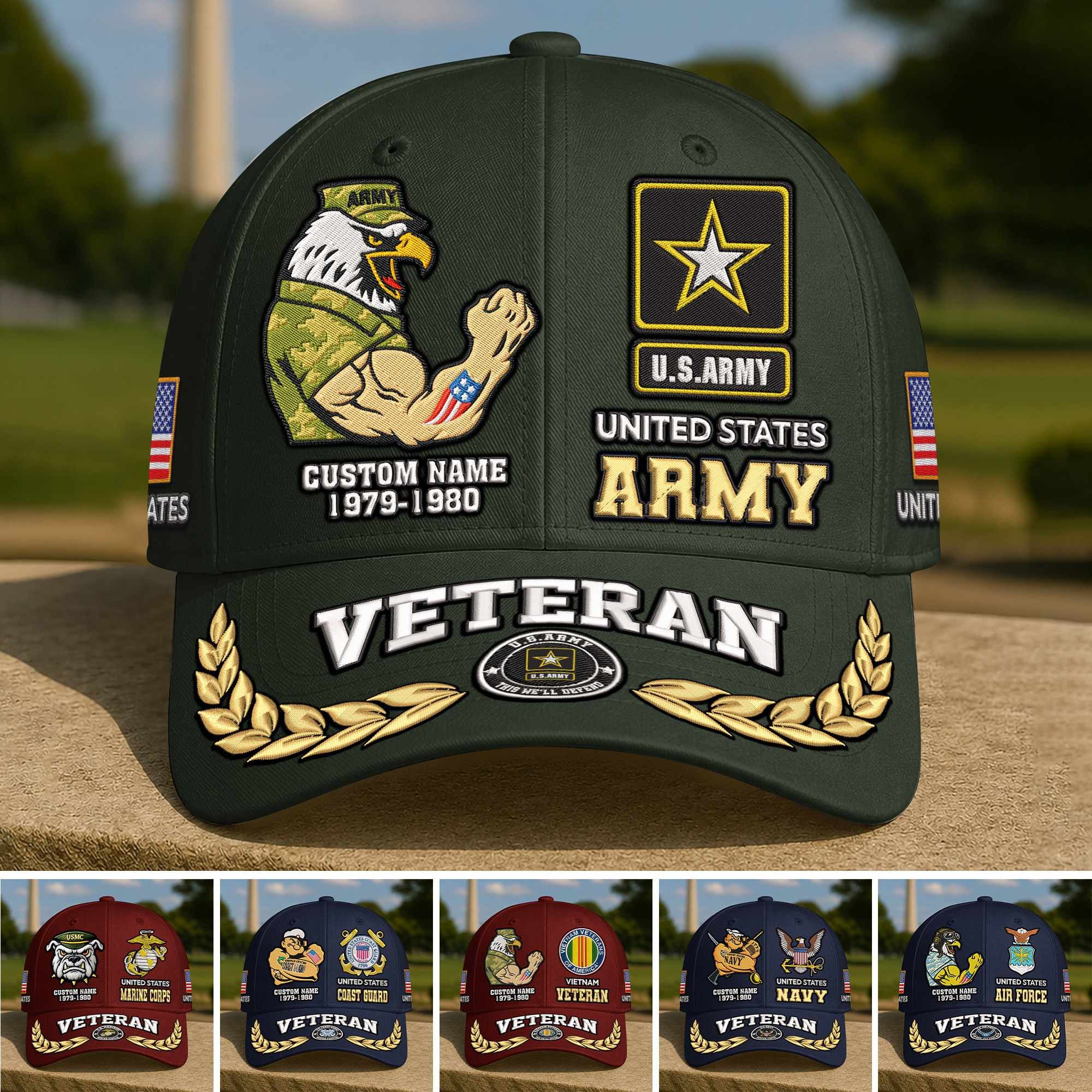 Premium Custom Embroidered US Veterans Hats CPHN070511, Gifts For US Veterans, Gifts For Father's Day, Veterans Day