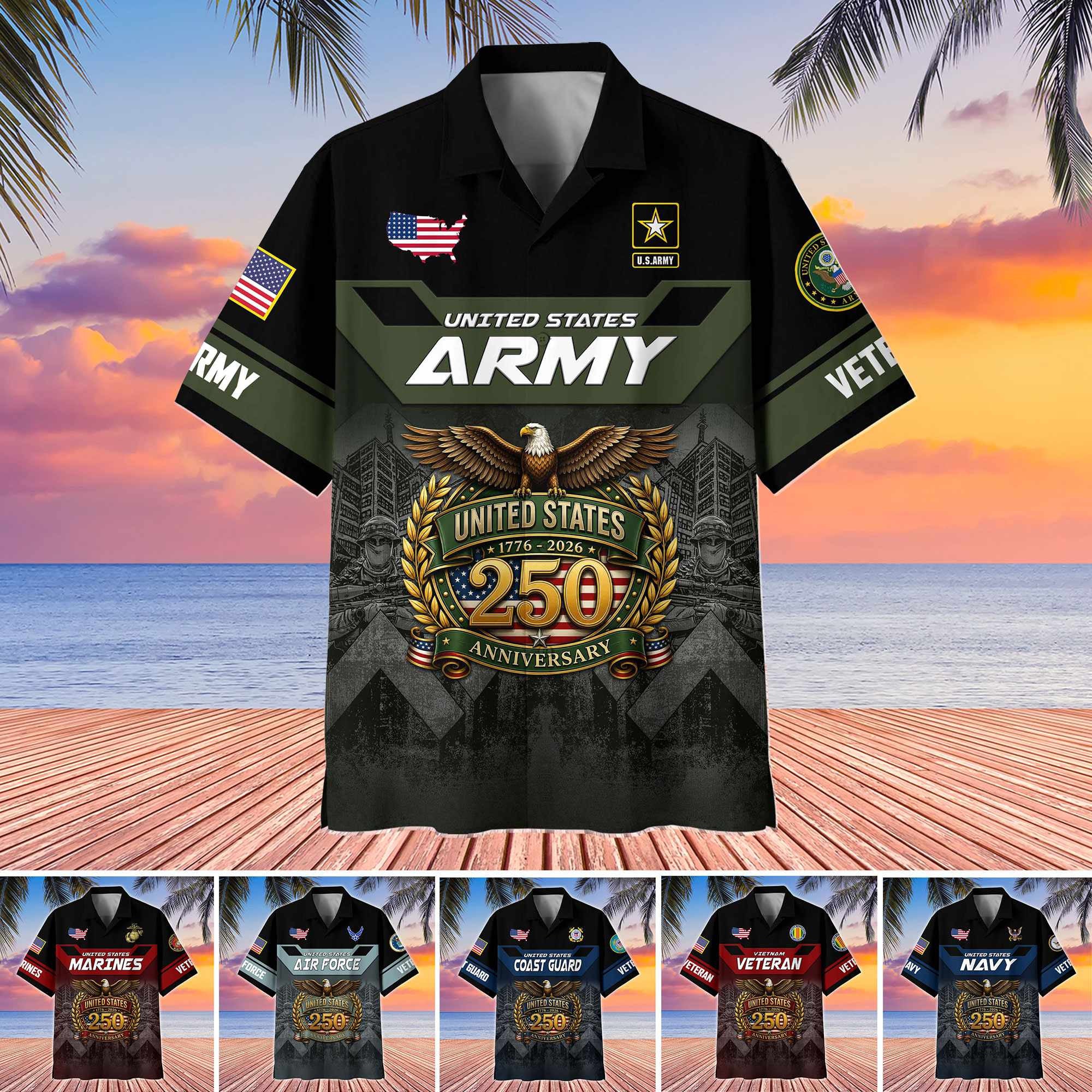 Premium America 250th Anniversary US Veterans Hawaiian Shirt ATTN120521, Gifts for U.S. Veterans, Gifts for Independence Day, Veterans Day.