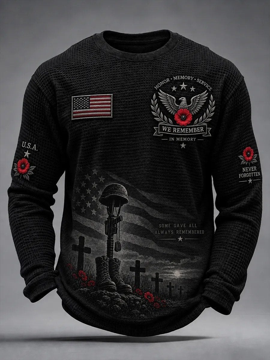 🎖️Men's Veterans Day Theme Waffle Long Sleeve T-Shirt