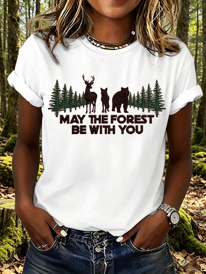 Women's Retro May The Forest Be With You Print T-Shirt