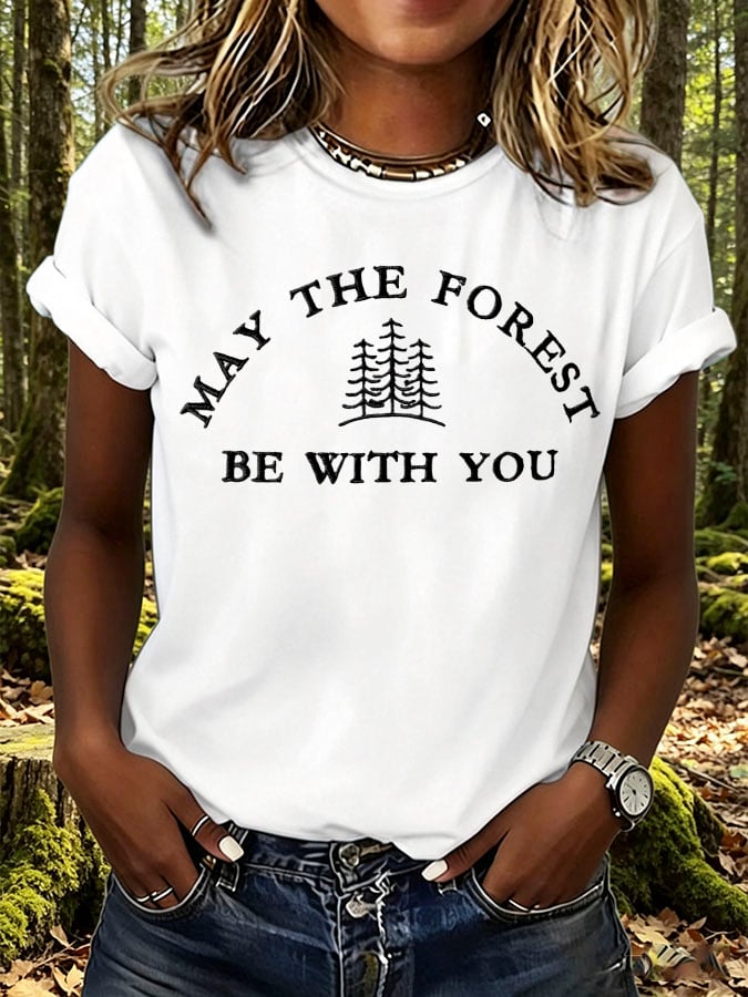 Women's Retro May The Forest Be With You Print T-Shirt