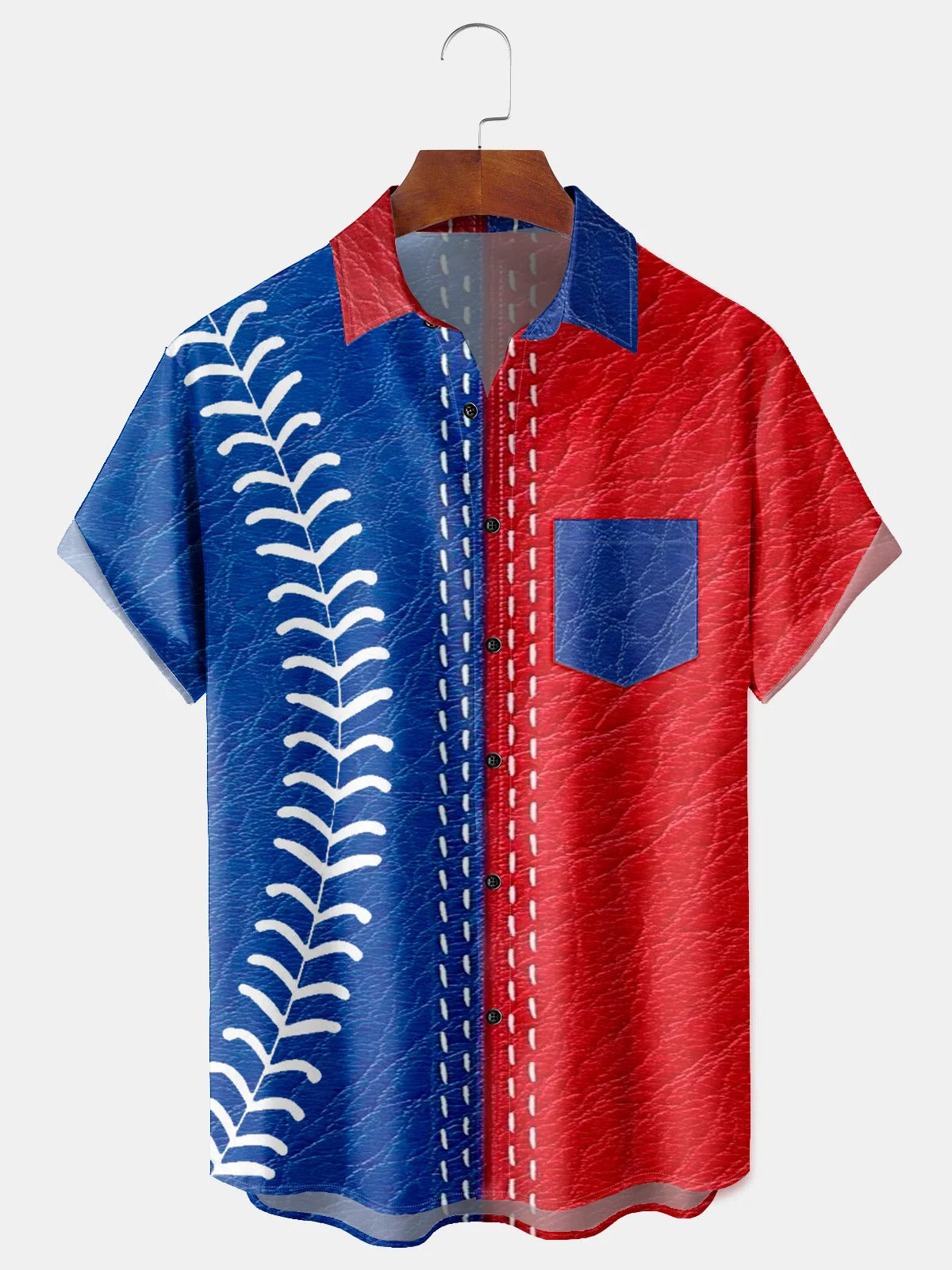 American Flag Baseball Print Men's Pocket Short Sleeve Shirts