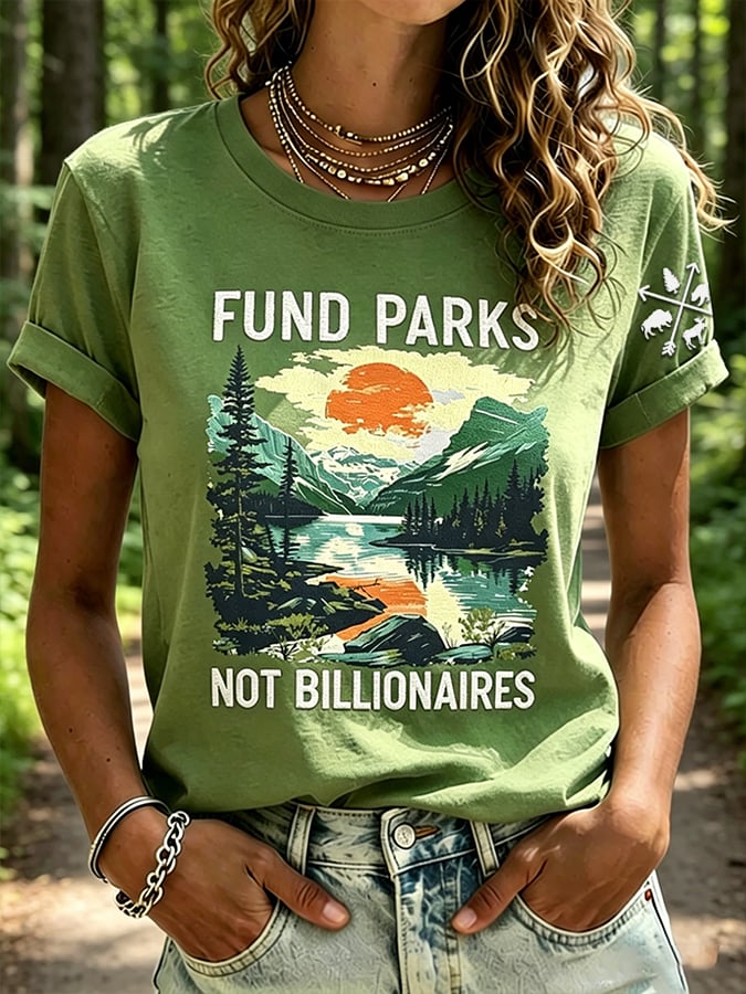 Women's Retro Fund Parks Not Billionaires Print T-Shirt