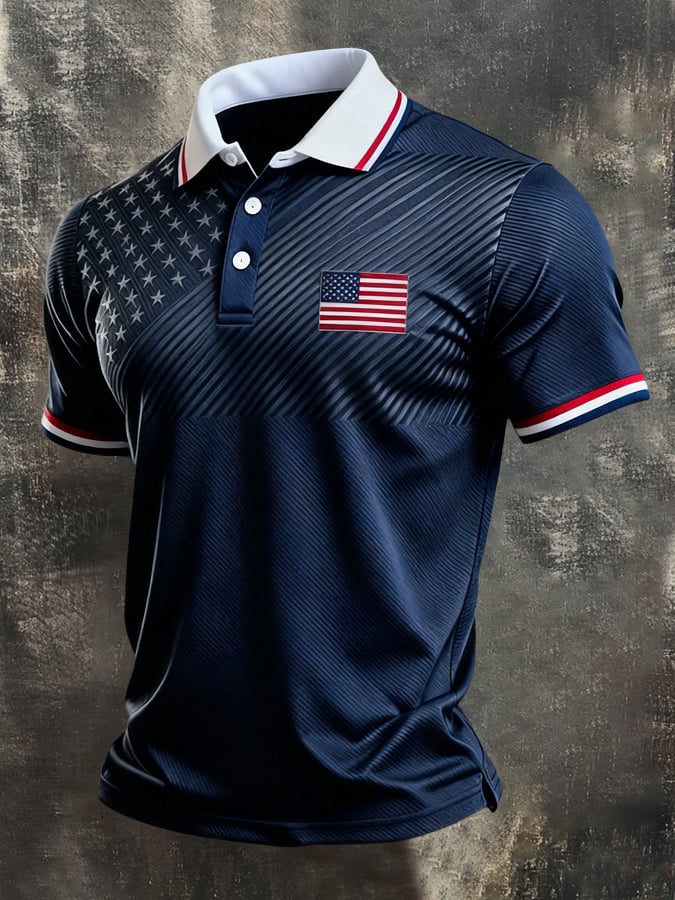 Men's Retro "Patriot" Color-Block Short-Sleeve Polo Shirt