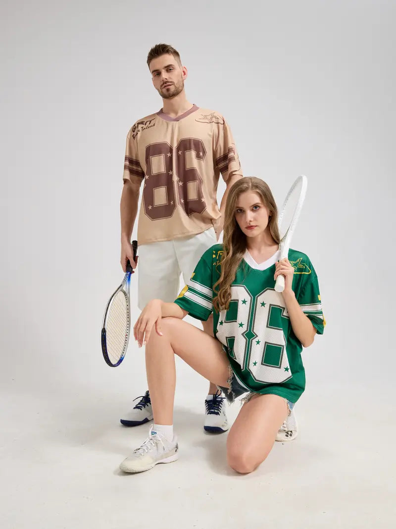 Football Jersey T-Shirt Breathable Mesh Oversized Streetwear Top