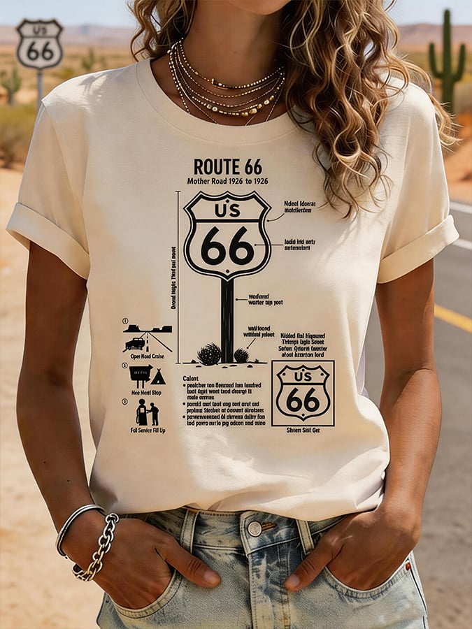 Women's Route 66 Centennial Print Casual T-shirt