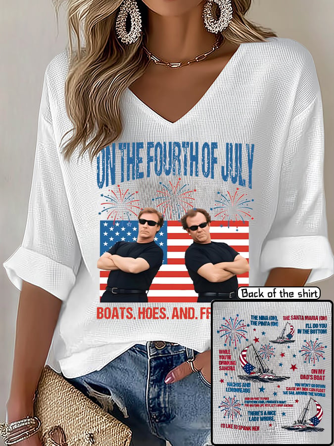V-Neck ON THE FOURTH OF JULY Print T-Shirt