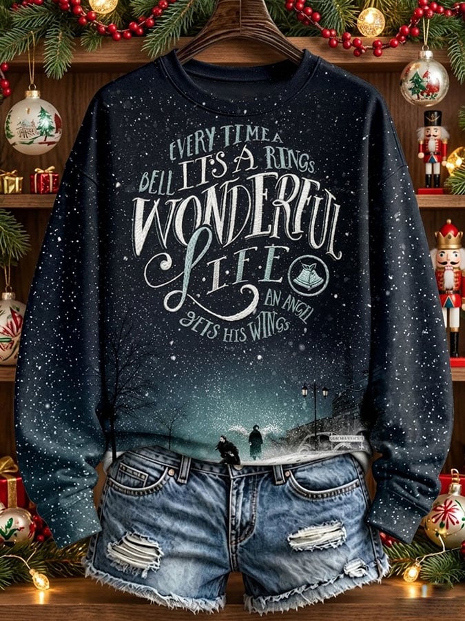 Women's Every Time A Bell Rings An Angel Gets Its Wings Christmas Print Casual Sweatshirt