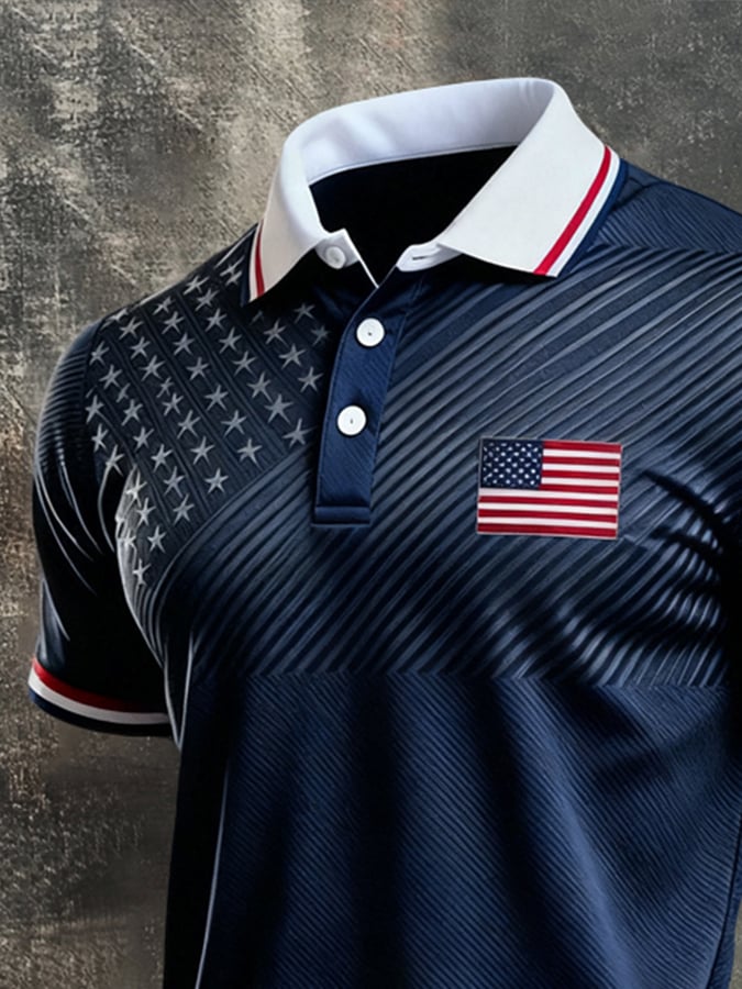 Men's Retro "Patriot" Color-Block Short-Sleeve Polo Shirt