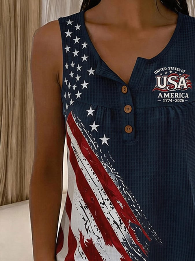 Women's Independence Day Print Waffle-Knit Top