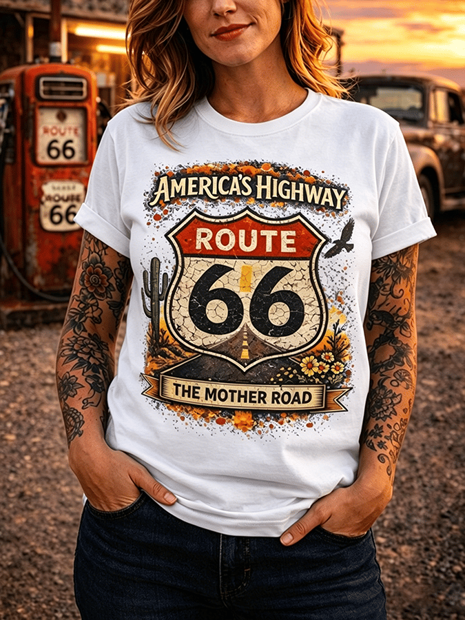 Women's Retro Short-Sleeve T-Shirt - Route 66, the Mother Road