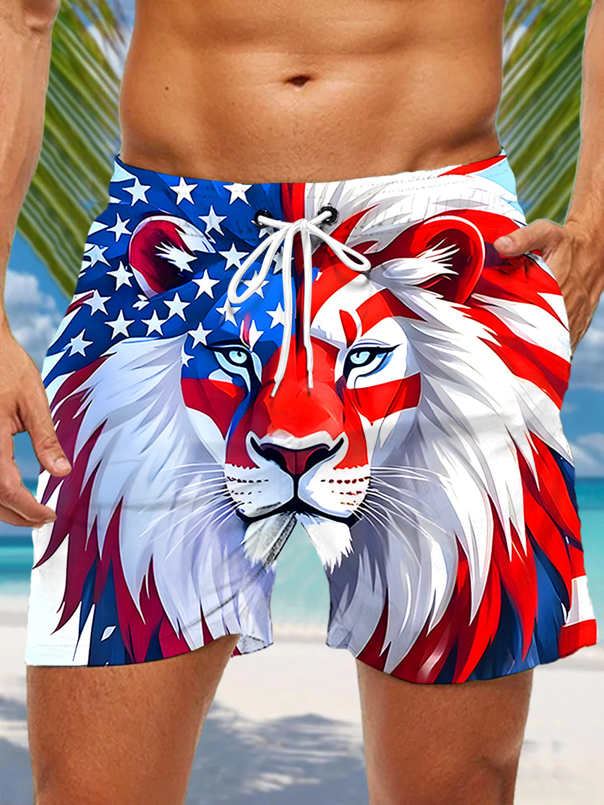Independence Day Lion Men's Print Pocket Shorts