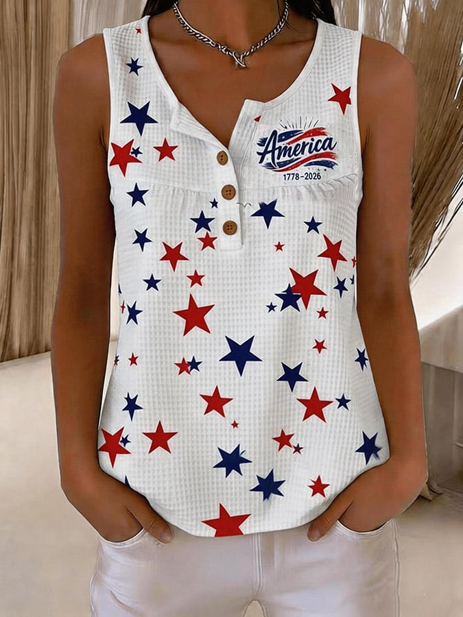Women's Independence Day Print Waffle-Knit Top