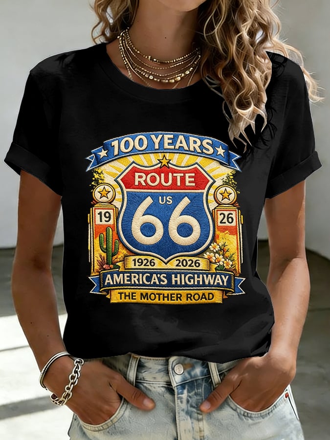 Women's Route 66 Centennial Print Casual T-shirt