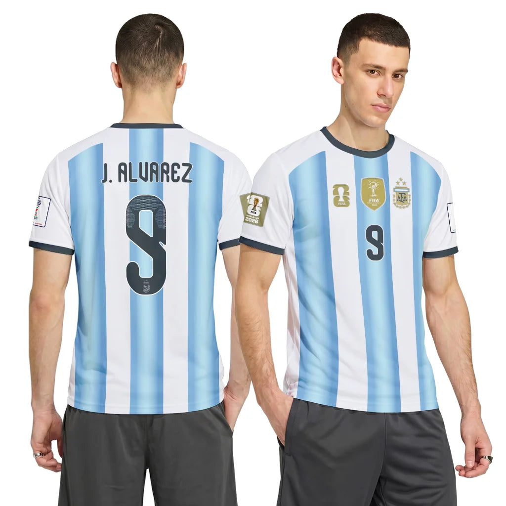 Alvarez 9  AOP T-Shirt 2026 World Cup Argentina Home