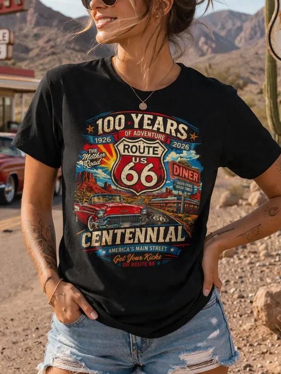 Women's Route 66 Centennial Print Casual T-shirt