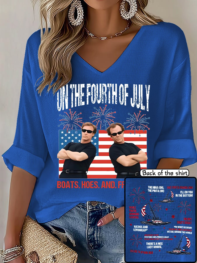 V-Neck ON THE FOURTH OF JULY Print T-Shirt
