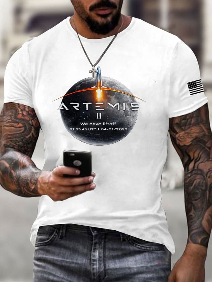 Men's Artemis II Round Neck Casual Printed T-Shirt
