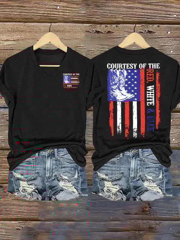 Women's  Courtesy Of Red White And Blue 250th Anniversary Flags T-Shirt