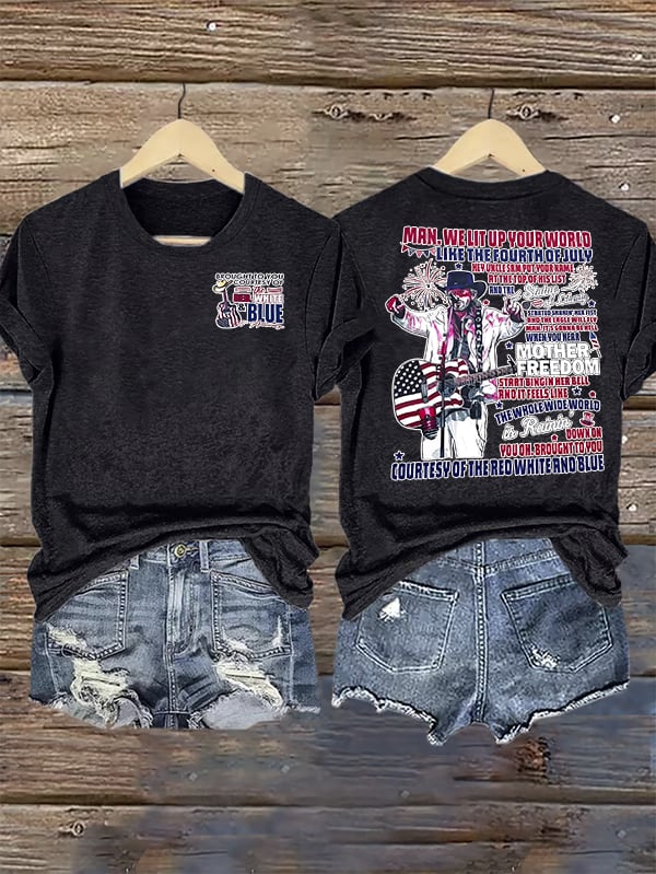 Women's  RED WHIET BLUE Print T-Shirt