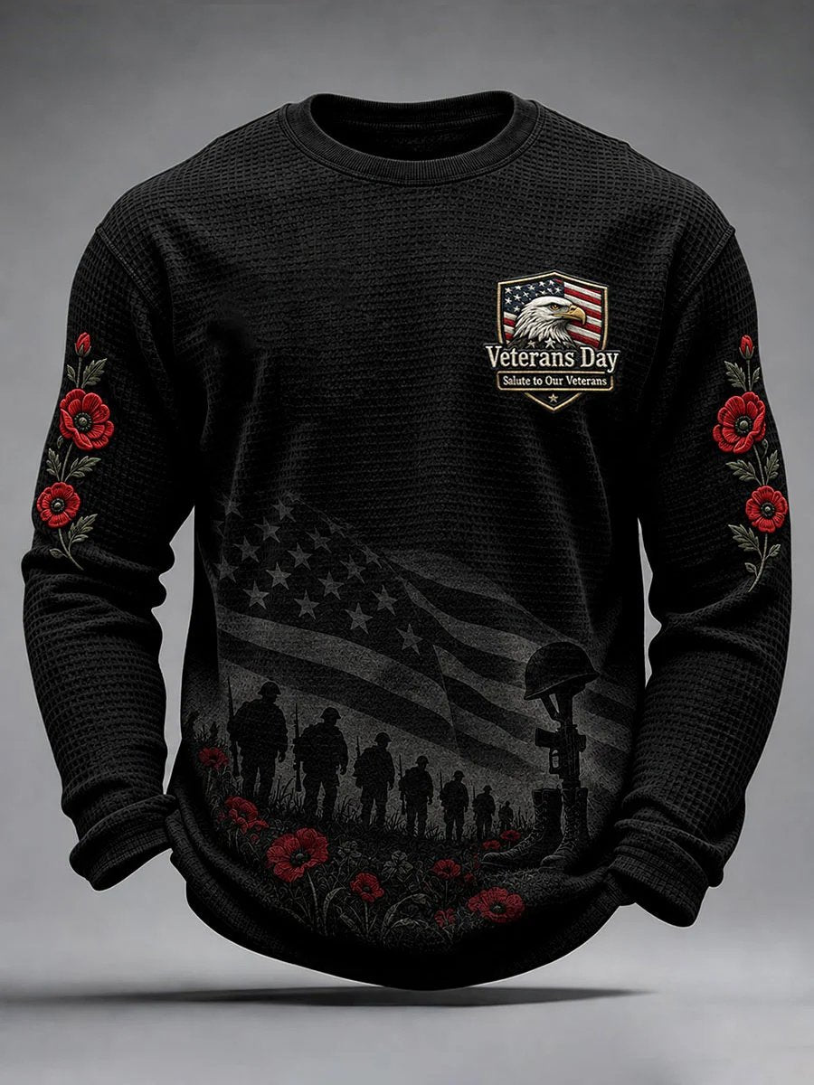 🎖️Men's Veterans Day Theme Waffle Long Sleeve T-Shirt