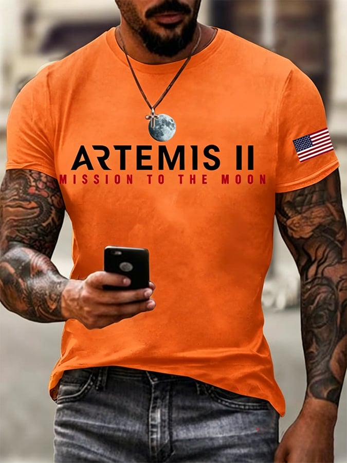 Men's Artemis II Round Neck Casual Printed T-Shirt