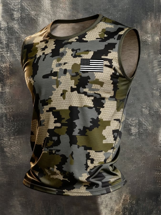Men's Retro Independence Day Patriot Crew Neck Tank Top