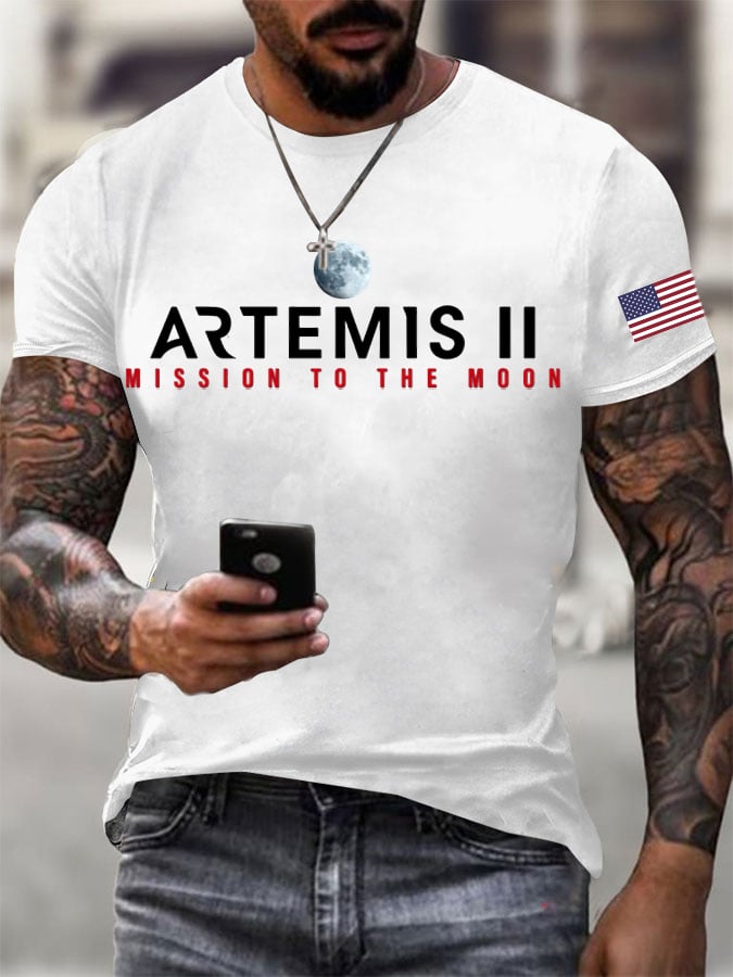 Men's Artemis II Round Neck Casual Printed T-Shirt