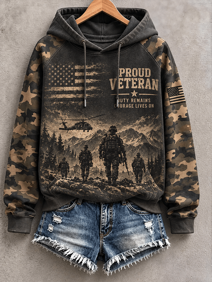 🎖️Women's "Proud Veteran" Comfortable Retro Hooded Sweatshirt