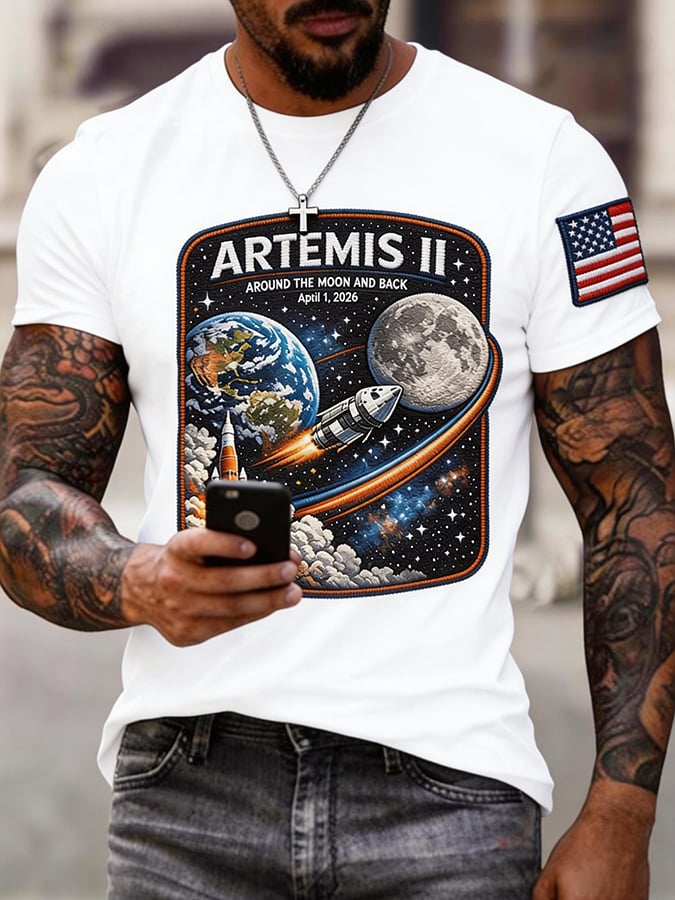 Men's Artemis II 2026 Rocket Launch Print Casual T-shirt