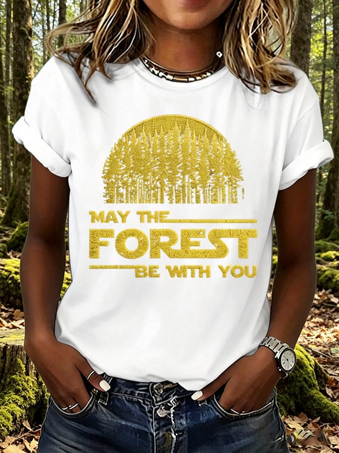 Women's Retro May The Forest Be With You Print T-Shirt
