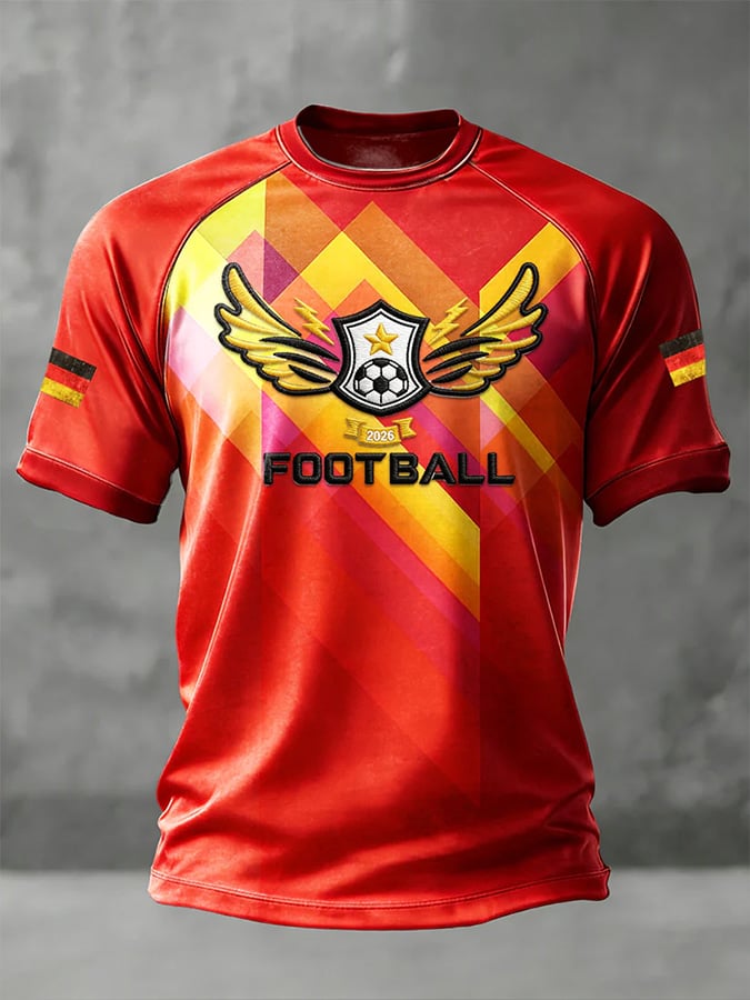 Herren-T-Shirt im Casual-Stil mit Rundhalsausschnitt, kurzen Ärmeln und deutschem Fußball-Print