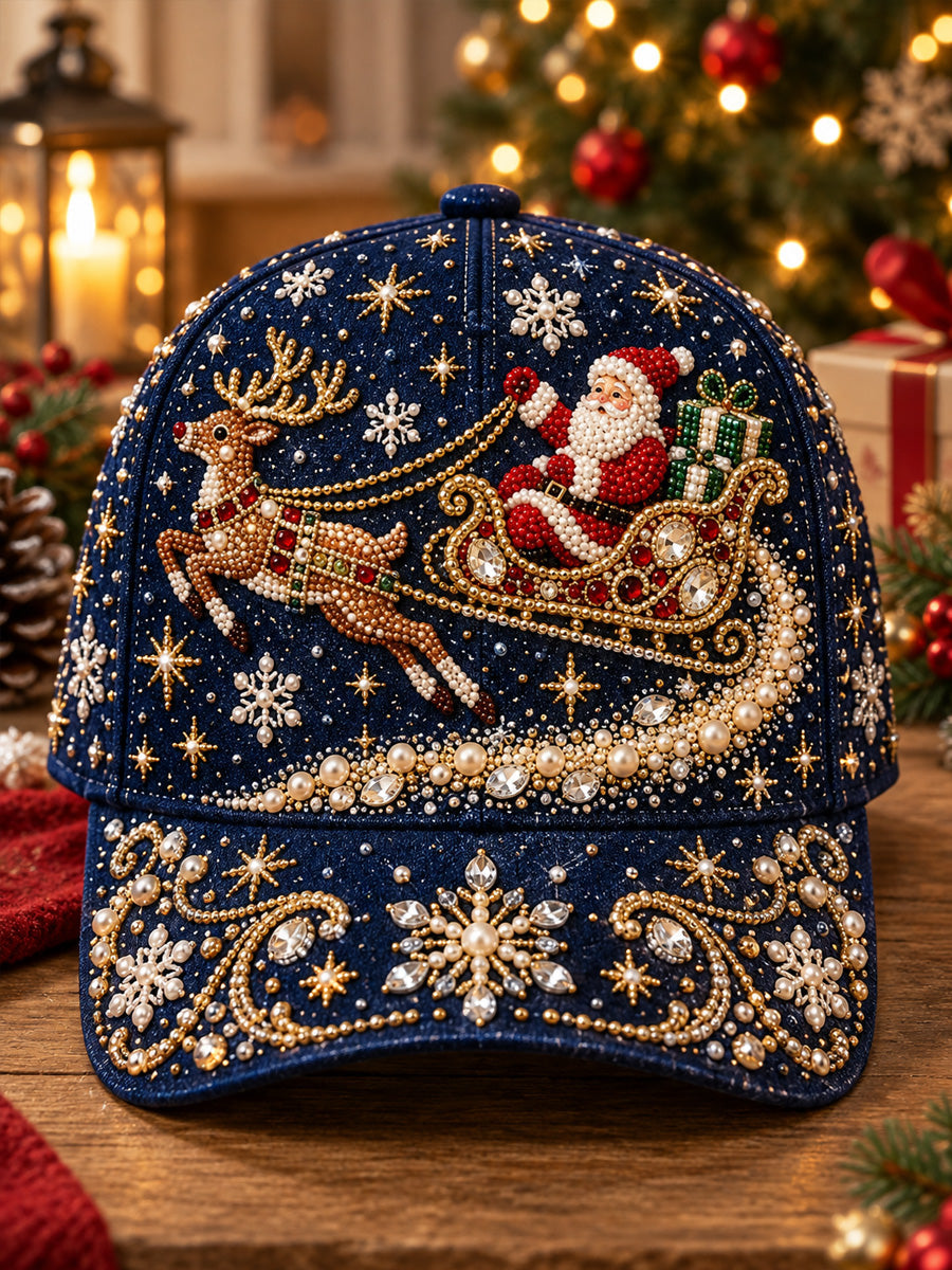 🔥Hot Sale - 50% OFF🔥🎄Christmas Santa Vintage Art Pearl Baseball Cap