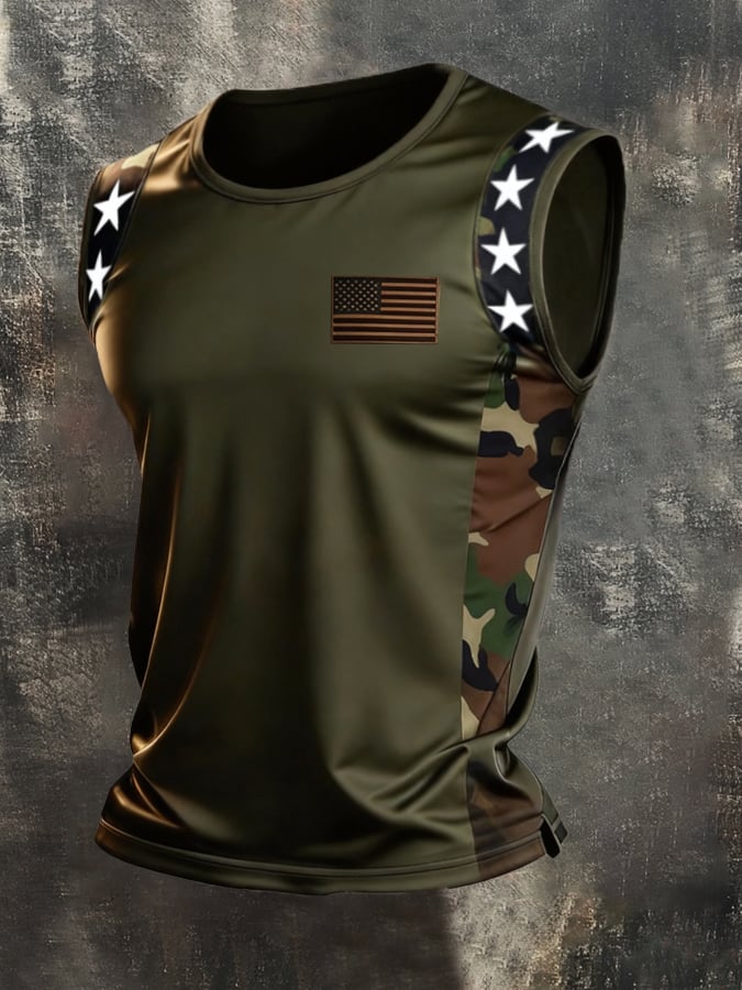 Men's Retro Independence Day Patriot Crew Neck Tank Top