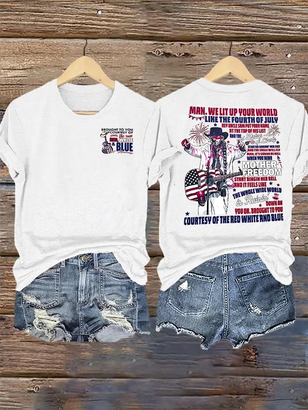 Women's  RED WHIET BLUE Print T-Shirt