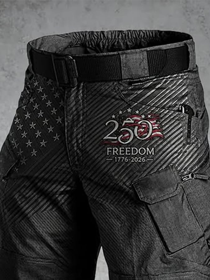 Men's Retro Patriotic Outdoor Multi-Pocket Functional Cargo Shorts