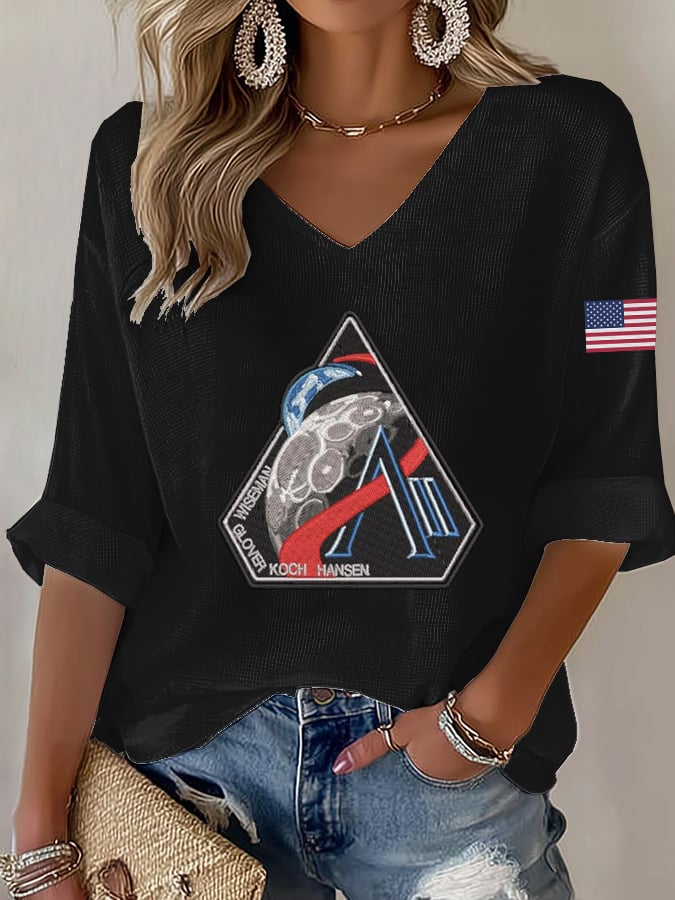 Women's  Artemis II Space Mission Print V-Neck Top