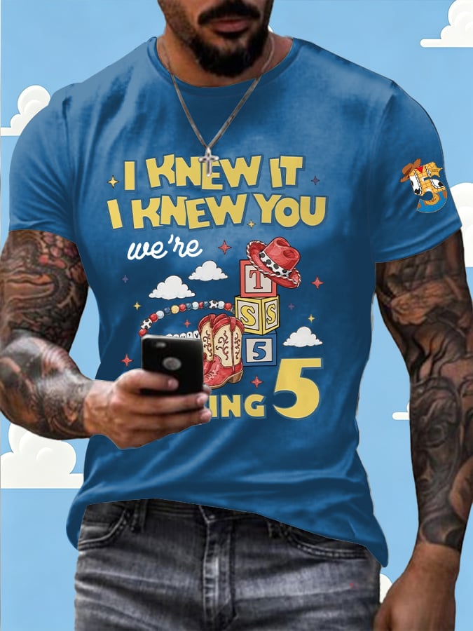 Men's Retro I Knew It Print Round Neck T-shirt