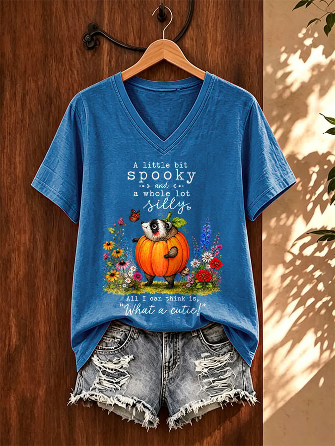 V-Neck Retro Jimothy Raccoon A Little Bit Spooky And A Whole Lot Silly. All I Can Think Is . What A Cutie Print T-Shirt