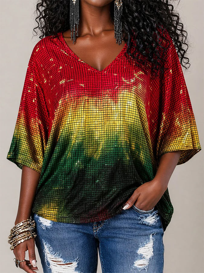 Black Pride, Juneteenth Celebration, Stylish V-Neck, 3/4-Sleeve T-Shirt
