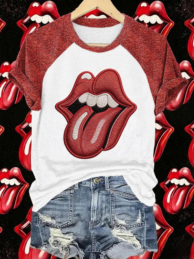 Women's Retro Raglan Sleeves Foreign Tongues Print T-shirt
