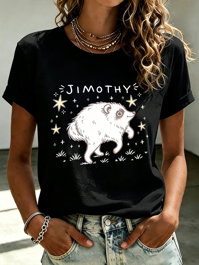 Women's Retro Jimothy The Raccoon Print T-Shirt