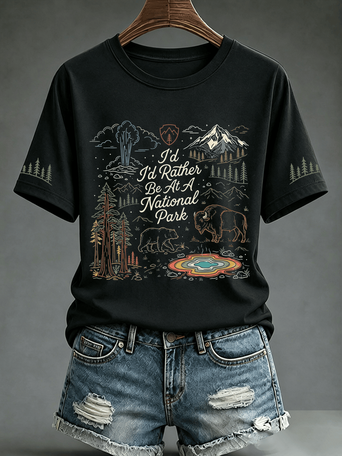 Women's I'd Rather Be At A National Park Print Short-Sleeve Top