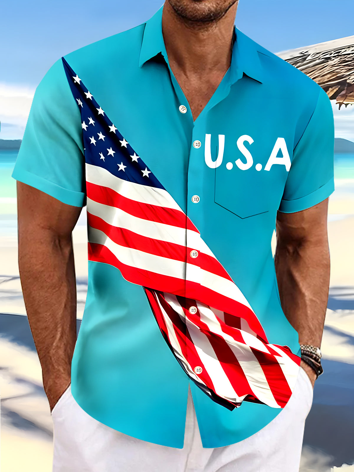 Independence Day Men's Pocket Short Sleeve Shirts