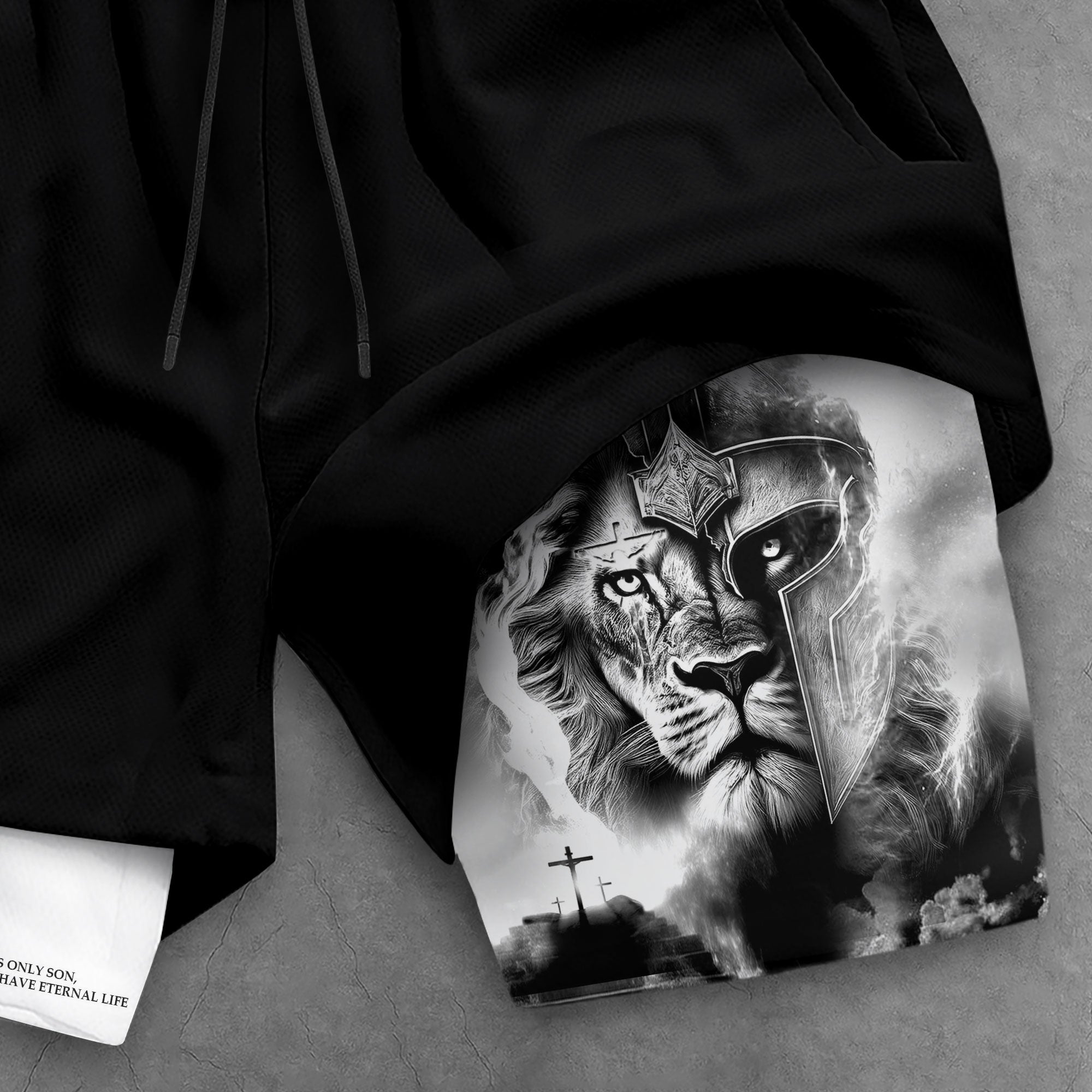 Lion of Judah Christian Shorts for Men Warrior Cross John 3:16