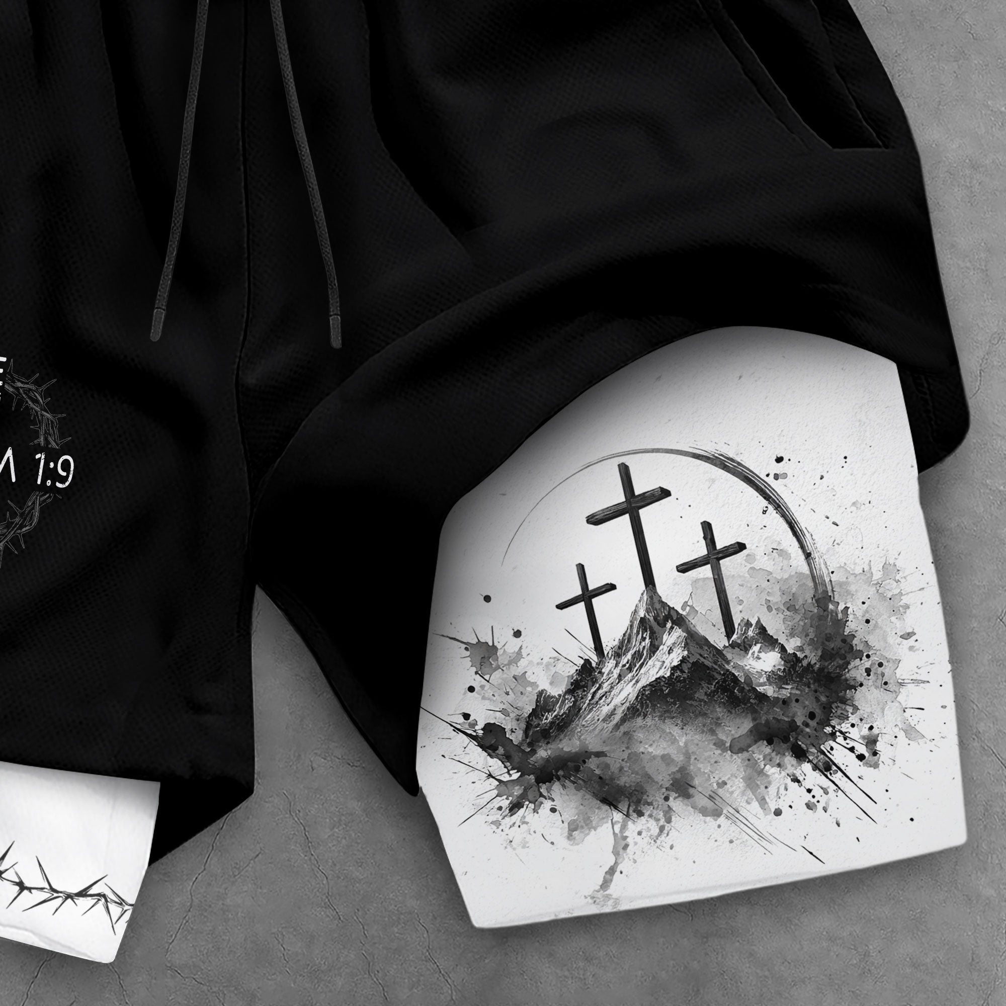 Joshua 1:9 Three Crosses Christian Gym Shorts Faith Over Fear